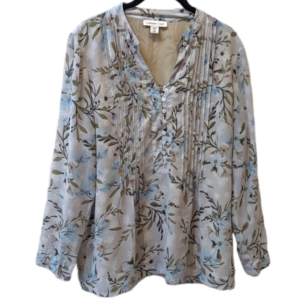 Coldwater Creek Floral Sheer Pleated Buttoned Shirt (PM 10-12)